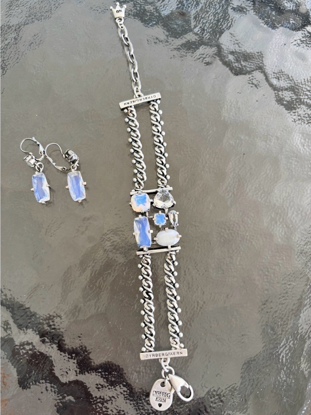 Dyrberg/Kern Silver-Tone Bracelet and Earrings with Opalescent Stones